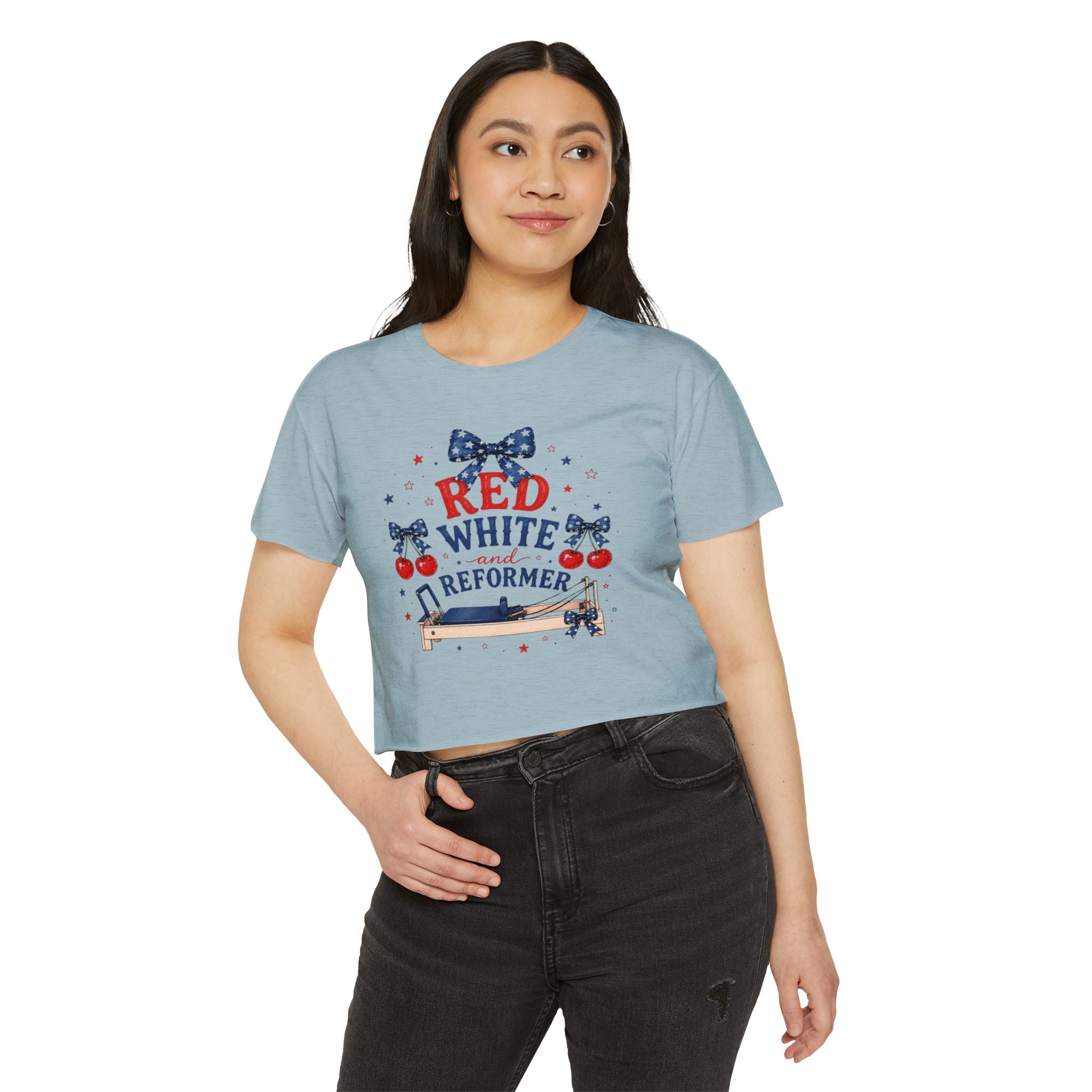 Red White & Reformer Crop Top | 4th of July Pilates Shirt | Patriotic Pilates Tee | Women’s Cropped Workout Shirt