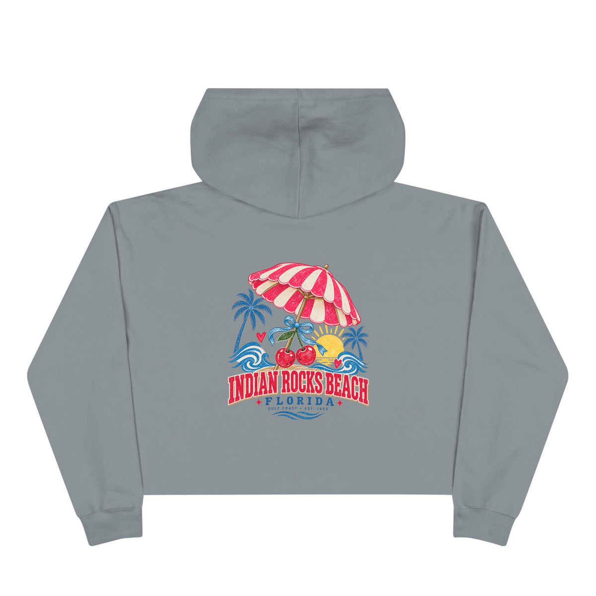 Indian Rocks Beach Florida Cropped Hoodie – Vintage Beach Umbrella & Cherries Design