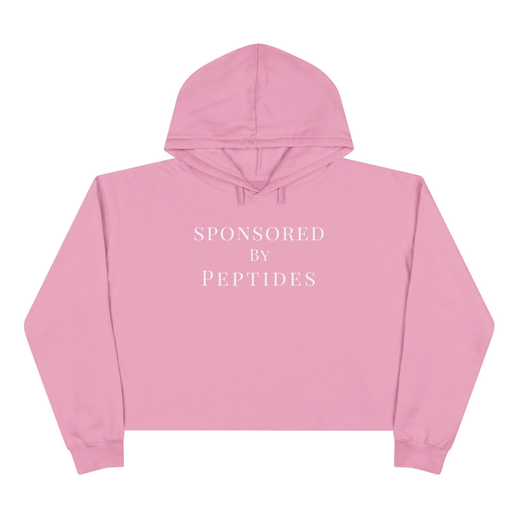 Sponsored by Peptides Cropped Hoodie — White Feminine Fitness Sweatshirt
