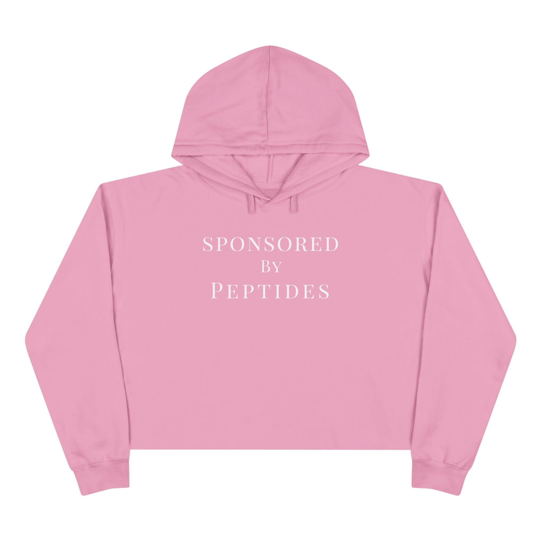 Sponsored by Peptides Cropped Hoodie — White Feminine Fitness Sweatshirt