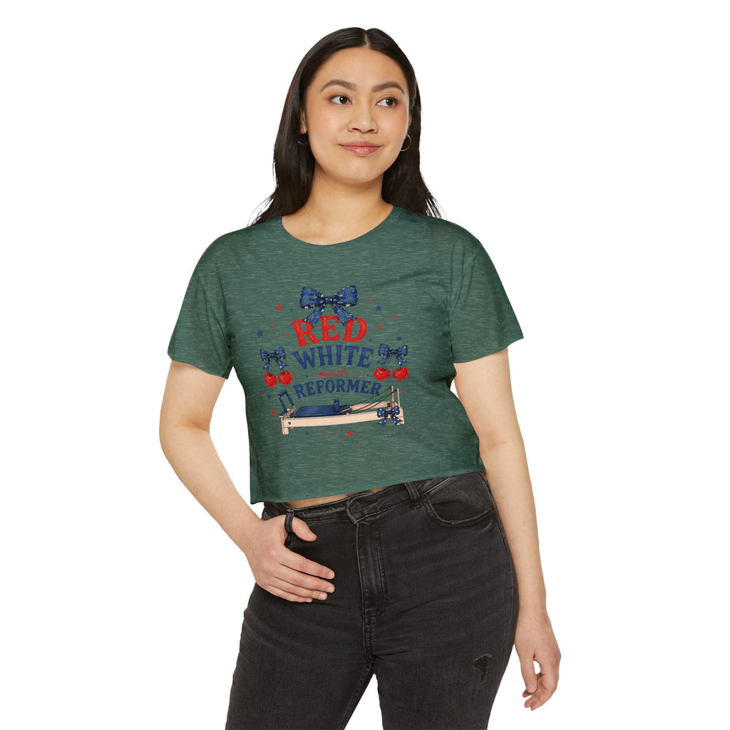 Red White & Reformer Crop Top | 4th of July Pilates Shirt | Patriotic Pilates Tee | Women’s Cropped Workout Shirt