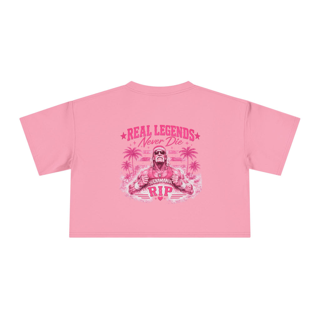 Women’s Crop Tee — Pink “Real Legends Never Die” Memorial Heart Hogan Tee