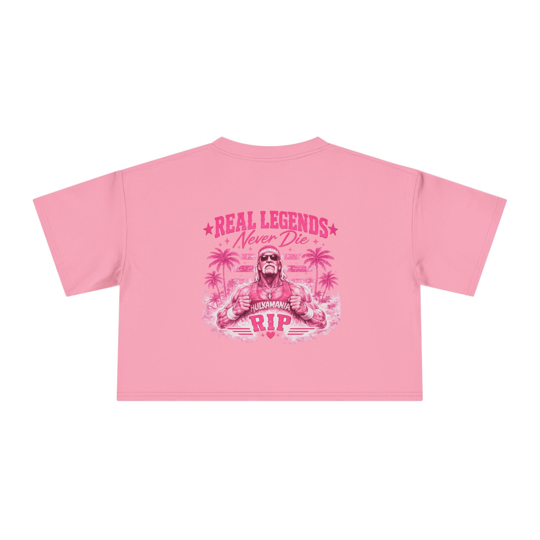 Women’s Crop Tee — Pink “Real Legends Never Die” Memorial Heart Hogan Tee