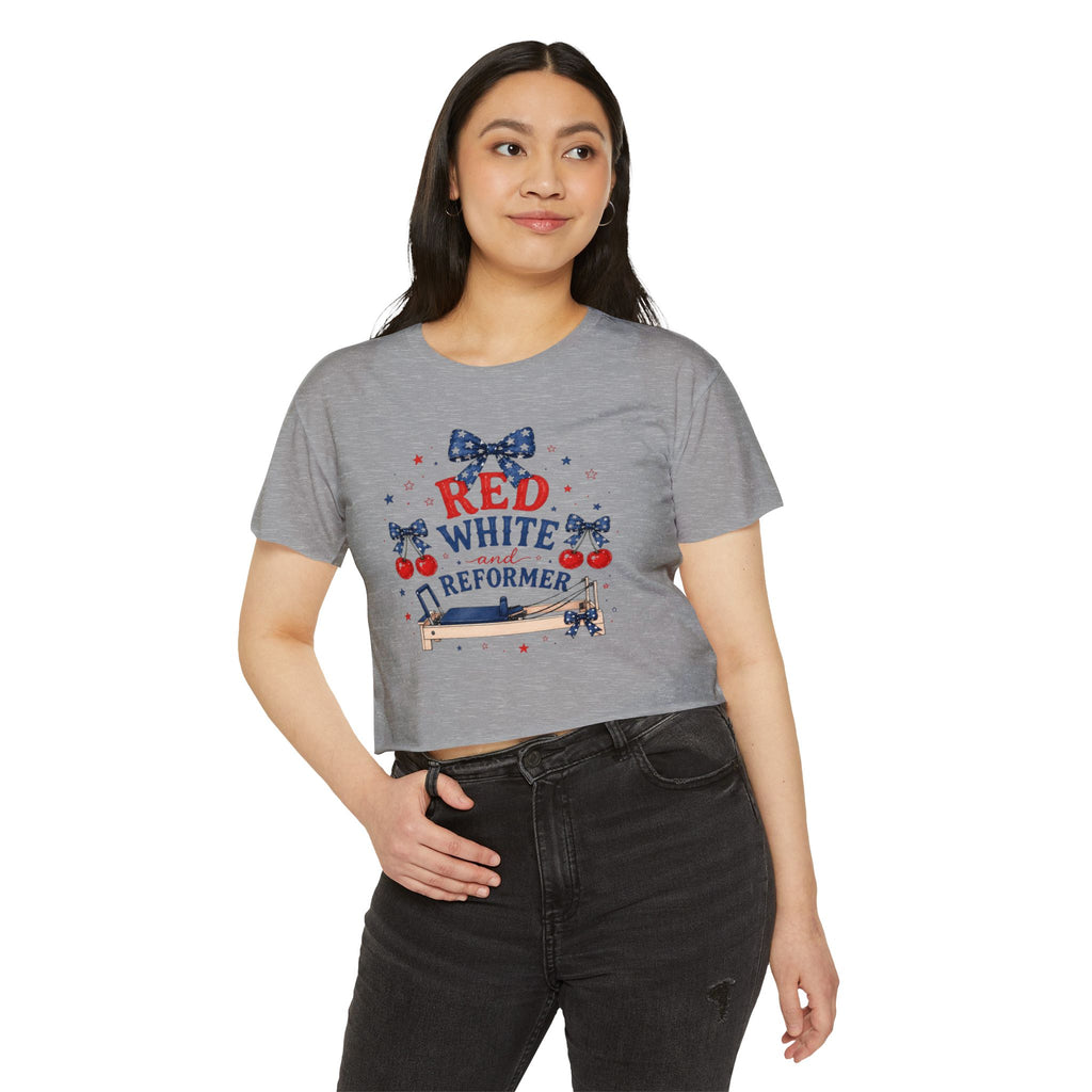 Red White & Reformer Crop Top | 4th of July Pilates Shirt | Patriotic Pilates Tee | Women’s Cropped Workout Shirt