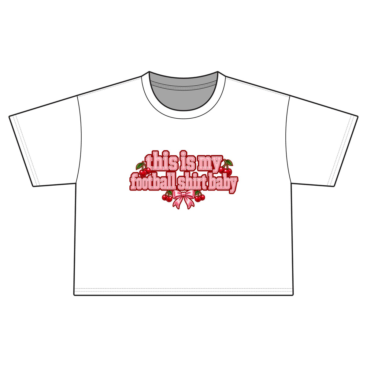 Cropped Football Shirt Baby Tee — "This Is My Football Shirt Baby" Cherry Varsity Design