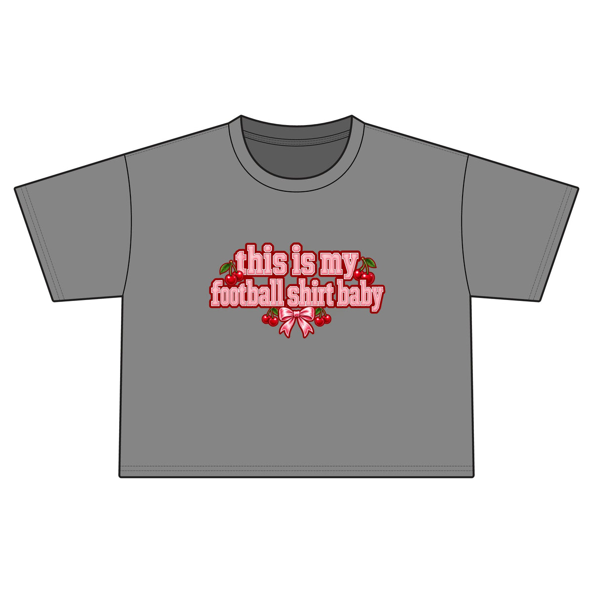 Cropped Football Shirt Baby Tee — "This Is My Football Shirt Baby" Cherry Varsity Design