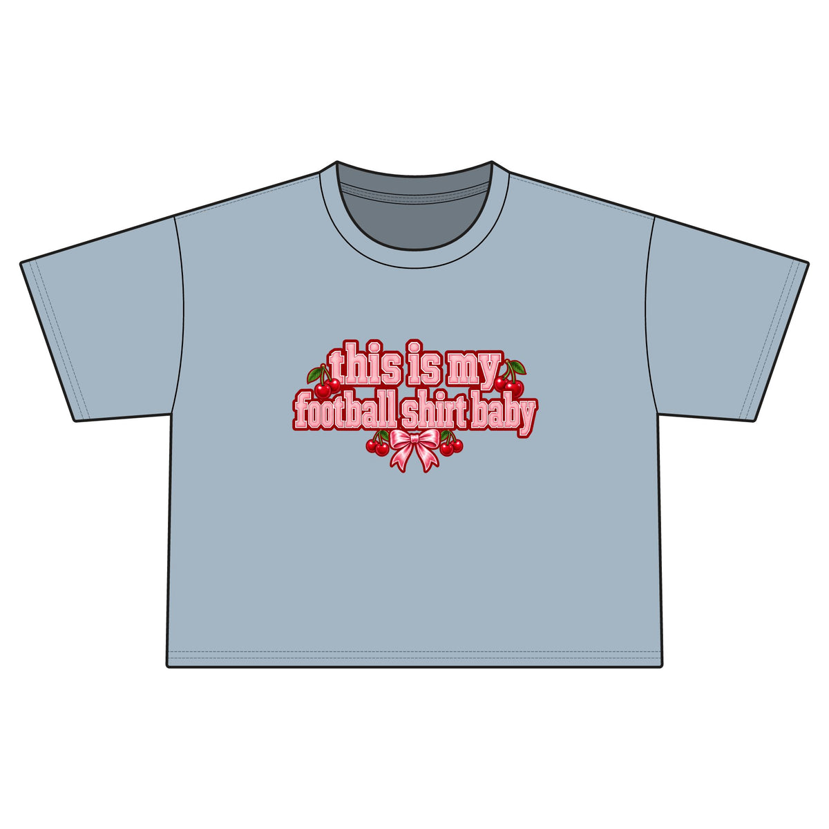 Cropped Football Shirt Baby Tee — "This Is My Football Shirt Baby" Cherry Varsity Design