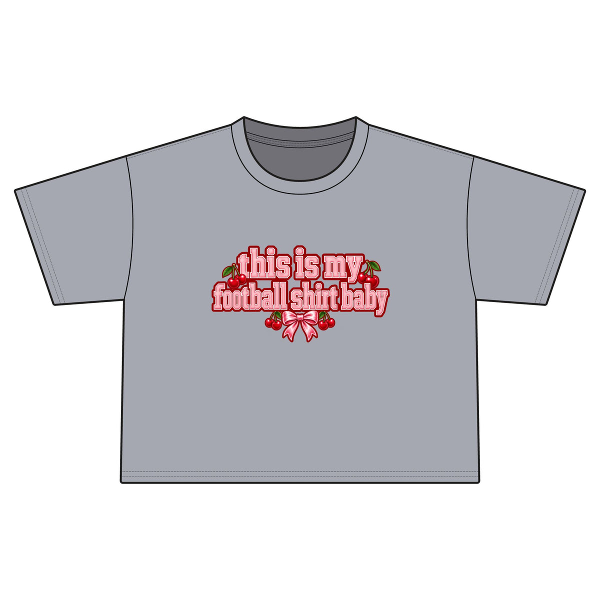 Cropped Football Shirt Baby Tee — "This Is My Football Shirt Baby" Cherry Varsity Design