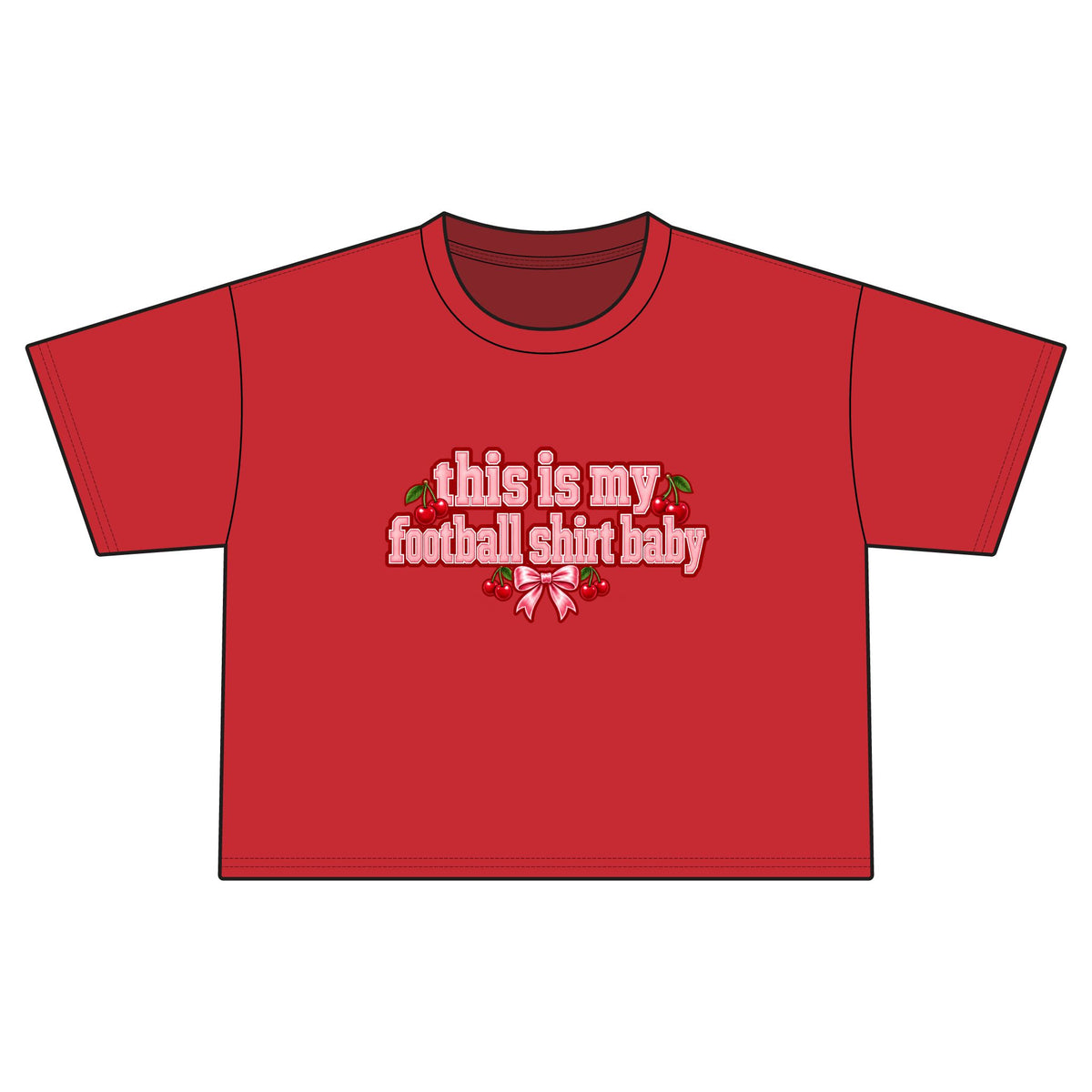 Cropped Football Shirt Baby Tee — "This Is My Football Shirt Baby" Cherry Varsity Design