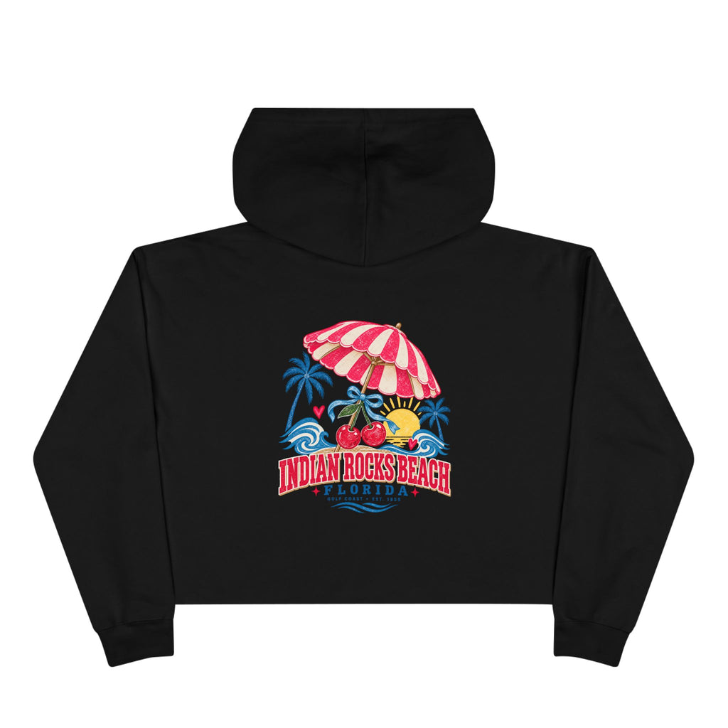 Indian Rocks Beach Florida Cropped Hoodie – Vintage Beach Umbrella & Cherries Design