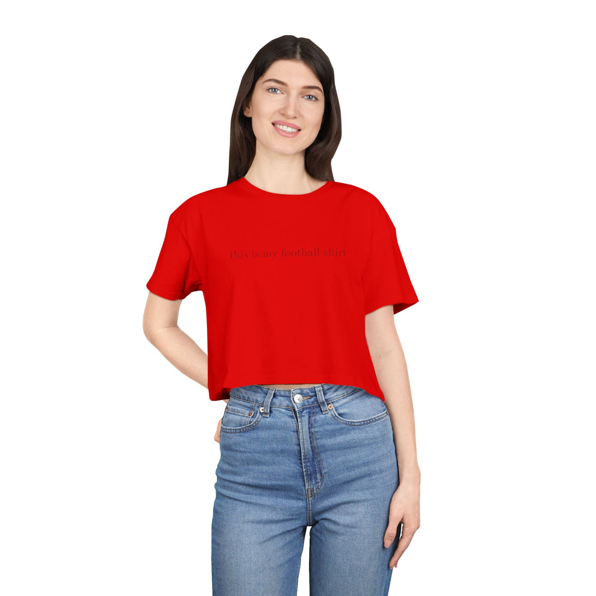 Crop Tee — "this is my football shirt" Tampa Bay Buccaneers Pink TB Crop Tee