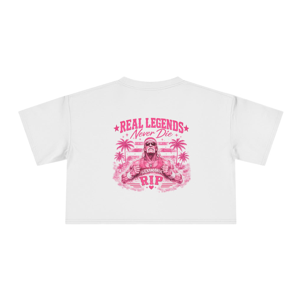 Women’s Crop Tee — Pink “Real Legends Never Die” Memorial Heart Hogan Tee