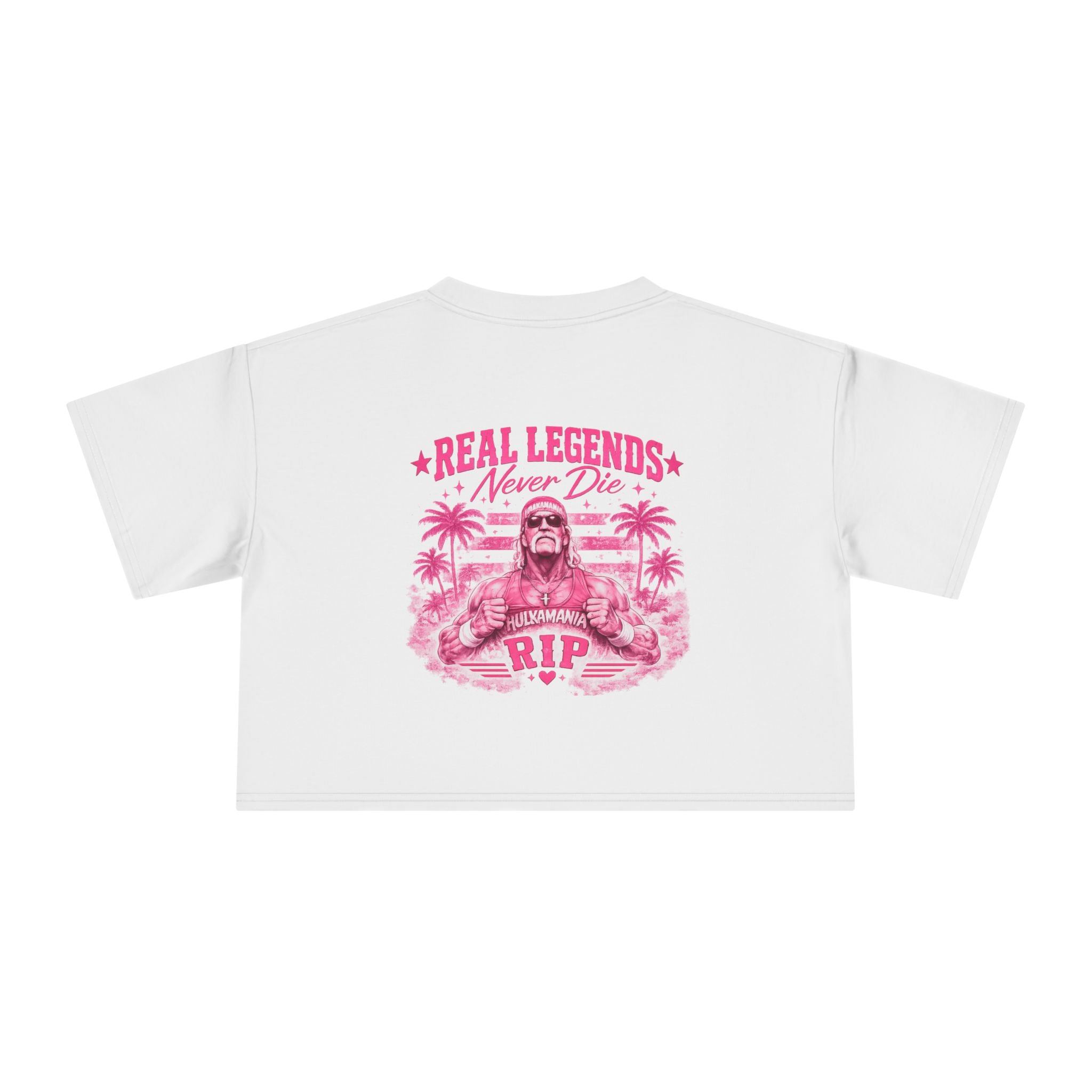 Women’s Crop Tee — Pink “Real Legends Never Die” Memorial Heart Hogan Tee