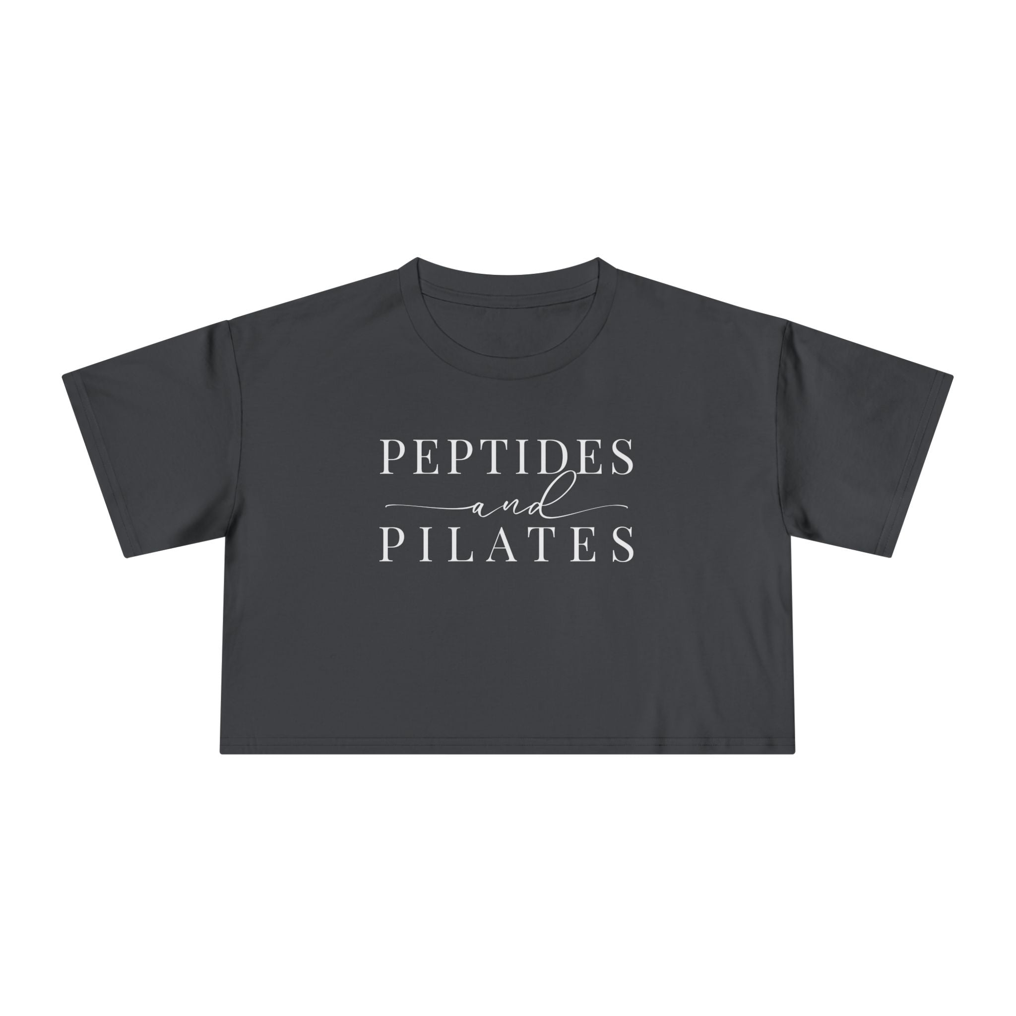 Peptides & Pilates Crop Top Shirt - Women's Cropped Tee, Minimal Fitness & Wellness Graphic Tee, Soft Cotton Gym & Lifestyle Top