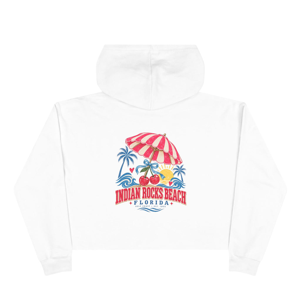 Indian Rocks Beach Florida Cropped Hoodie – Vintage Beach Umbrella & Cherries Design