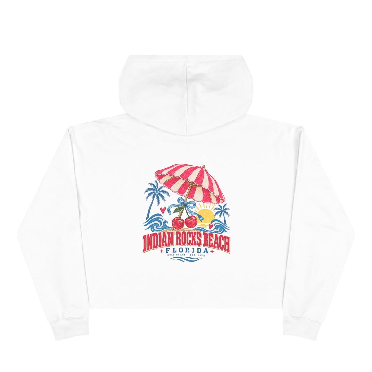Indian Rocks Beach Florida Cropped Hoodie – Vintage Beach Umbrella & Cherries Design