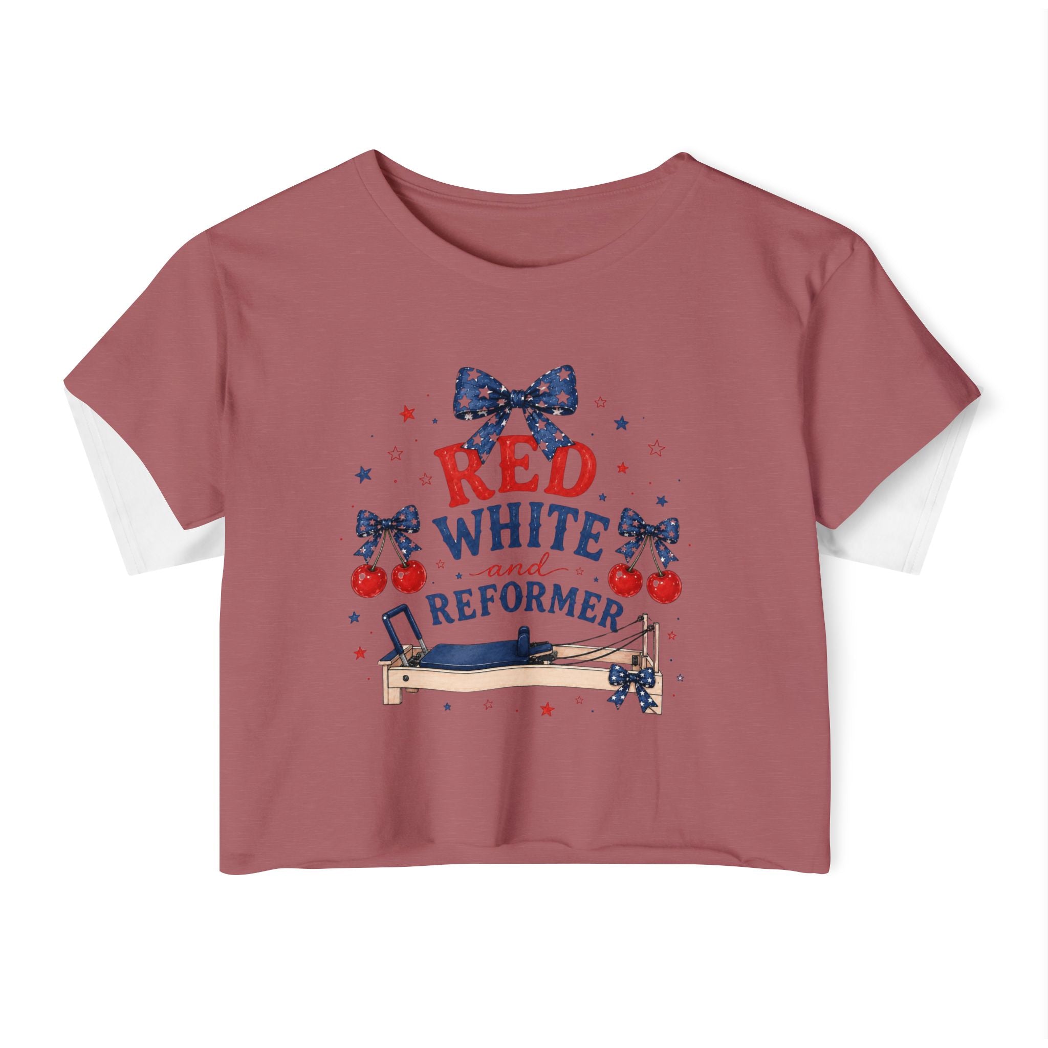 Red White & Reformer Crop Top | 4th of July Pilates Shirt | Patriotic Pilates Tee | Women’s Cropped Workout Shirt