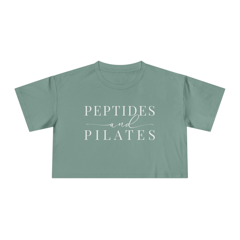 Peptides & Pilates Crop Top Shirt - Women's Cropped Tee, Minimal Fitness & Wellness Graphic Tee, Soft Cotton Gym & Lifestyle Top