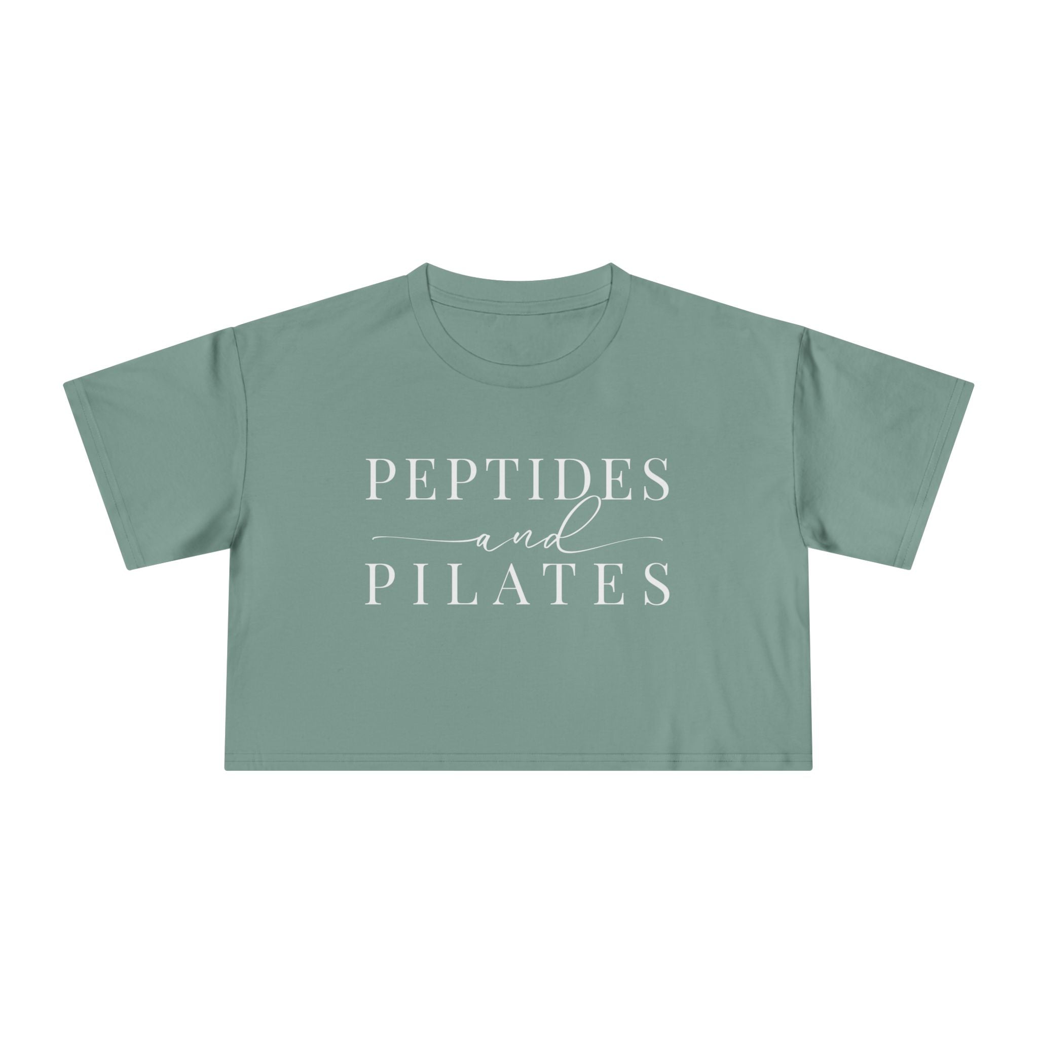 Peptides & Pilates Crop Top Shirt - Women's Cropped Tee, Minimal Fitness & Wellness Graphic Tee, Soft Cotton Gym & Lifestyle Top