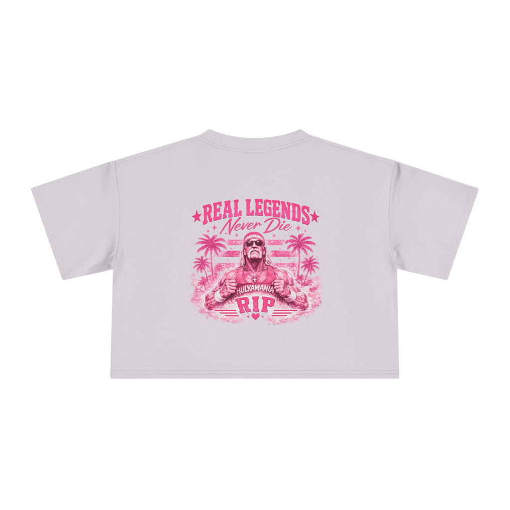 Women’s Crop Tee — Pink “Real Legends Never Die” Memorial Heart Hogan Tee