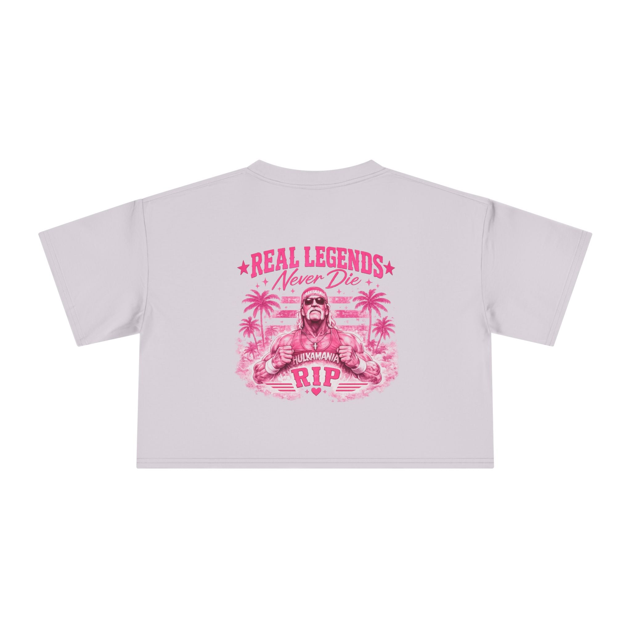 Women’s Crop Tee — Pink “Real Legends Never Die” Memorial Heart Hogan Tee