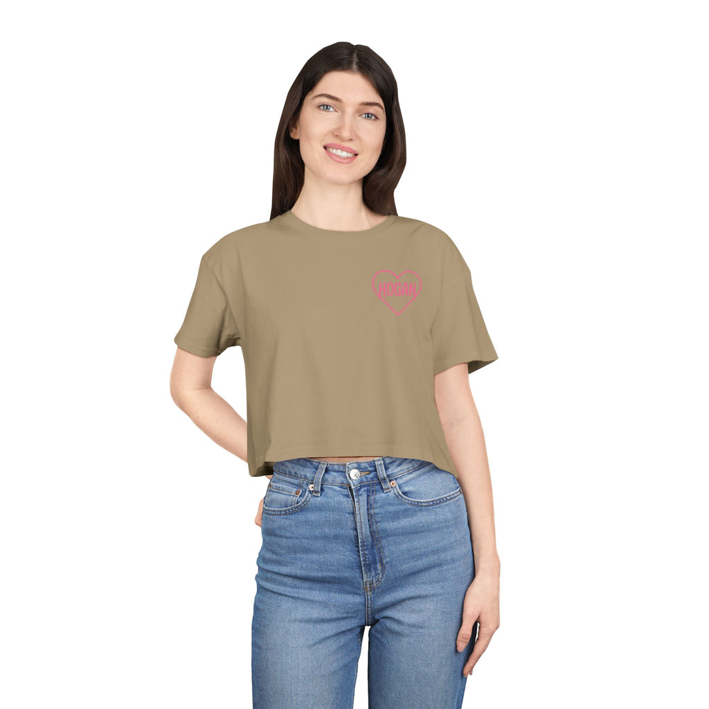 Women’s Crop Tee — Pink “Real Legends Never Die” Memorial Heart Hogan Tee