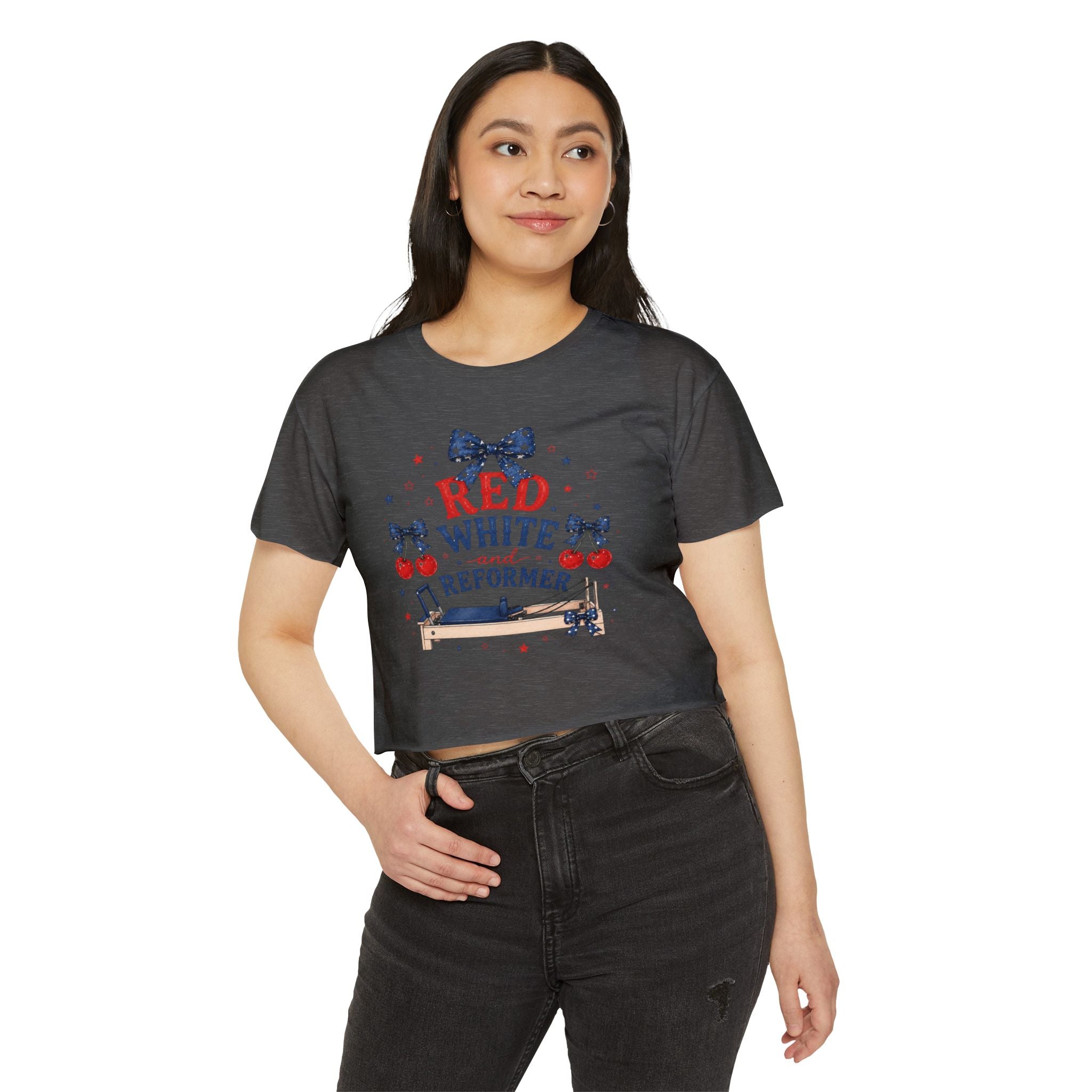 Red White & Reformer Crop Top | 4th of July Pilates Shirt | Patriotic Pilates Tee | Women’s Cropped Workout Shirt