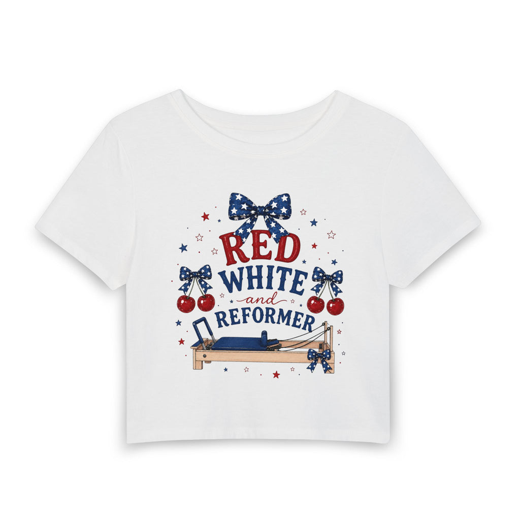 Red White and Reformer Women's Baby Tee — American Reformer Club Patriotic Crop Top