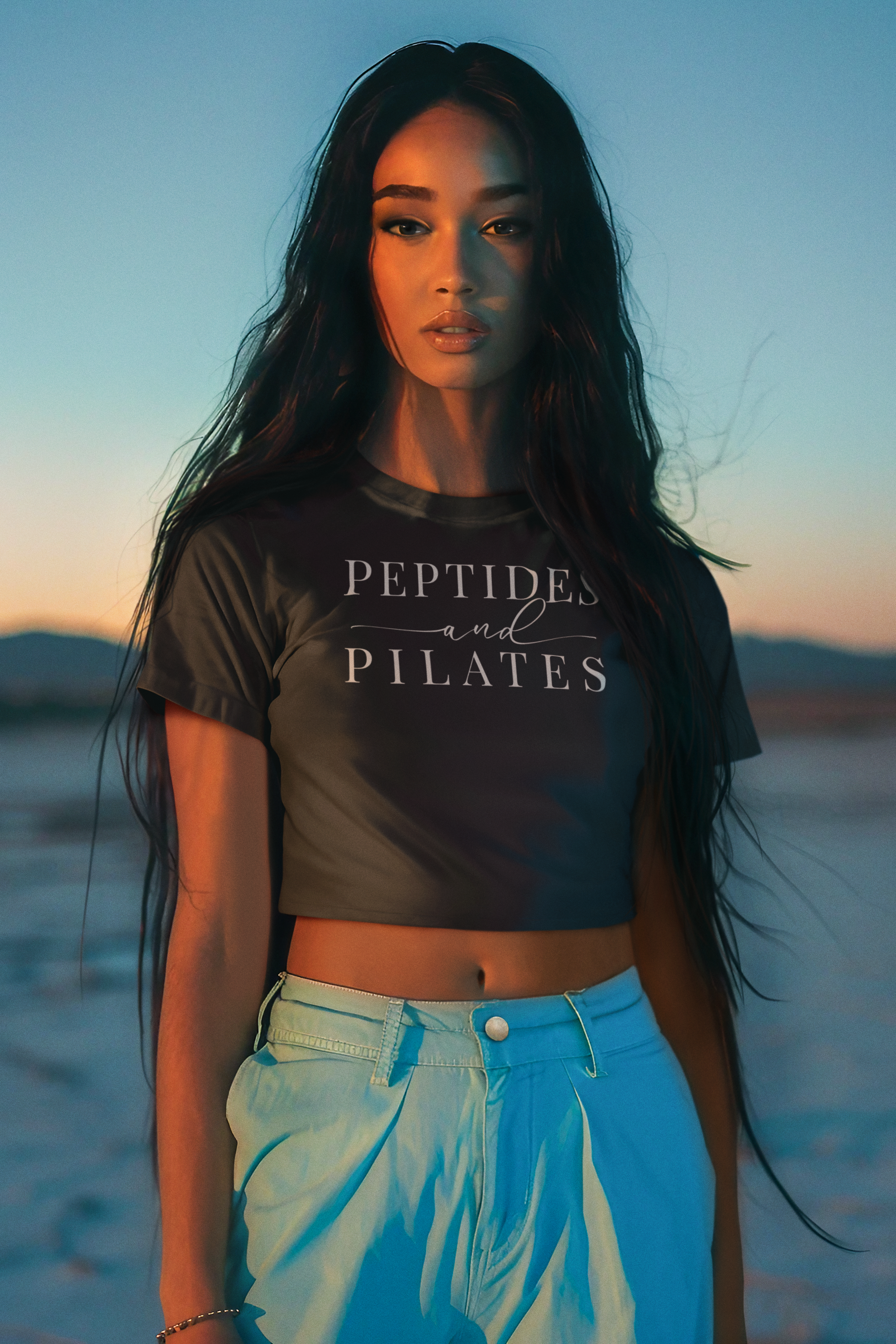 Peptides & Pilates Crop Top Shirt - Women's Cropped Tee, Minimal Fitness & Wellness Graphic Tee, Soft Cotton Gym & Lifestyle Top
