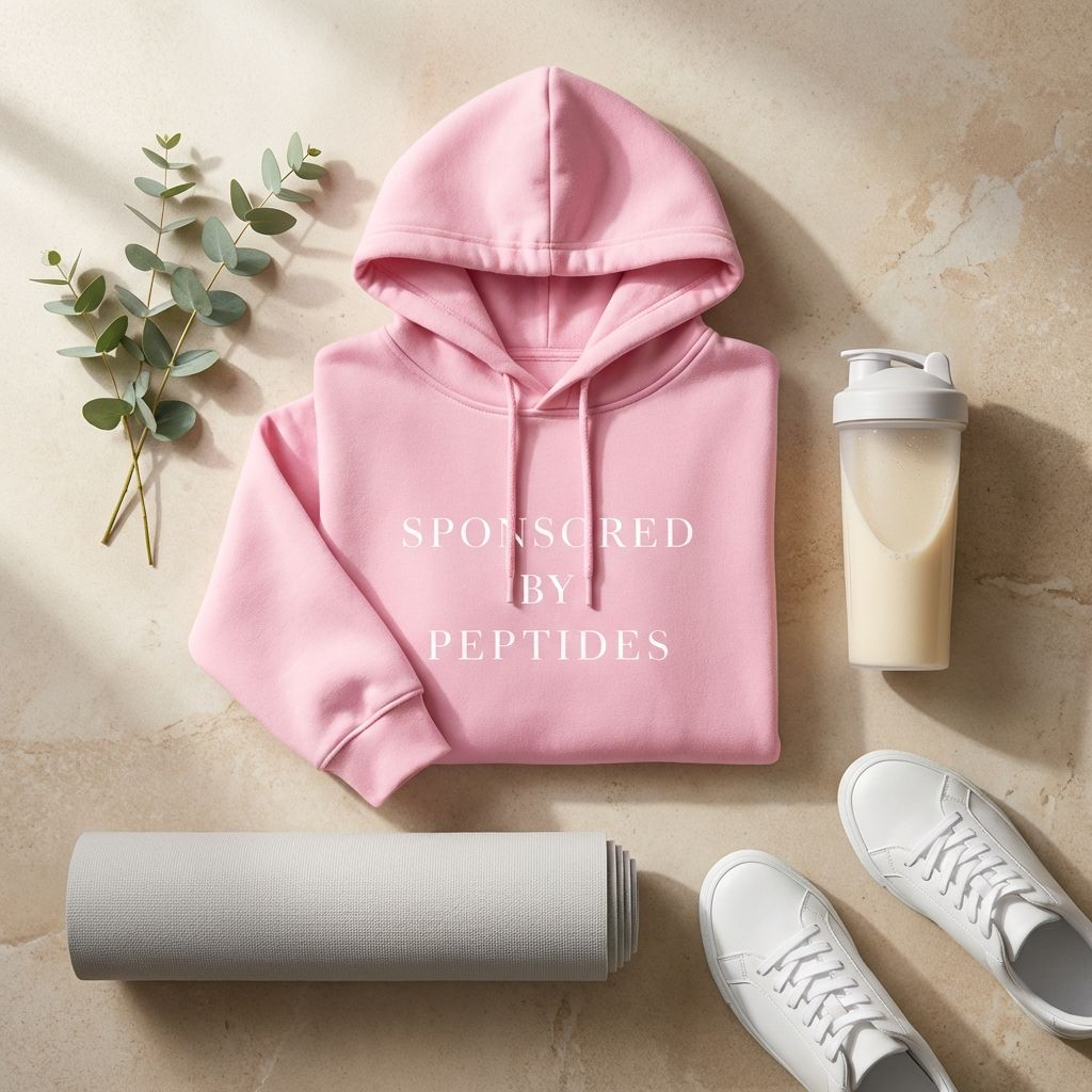 Sponsored by Peptides Cropped Hoodie — White Feminine Fitness Sweatshirt