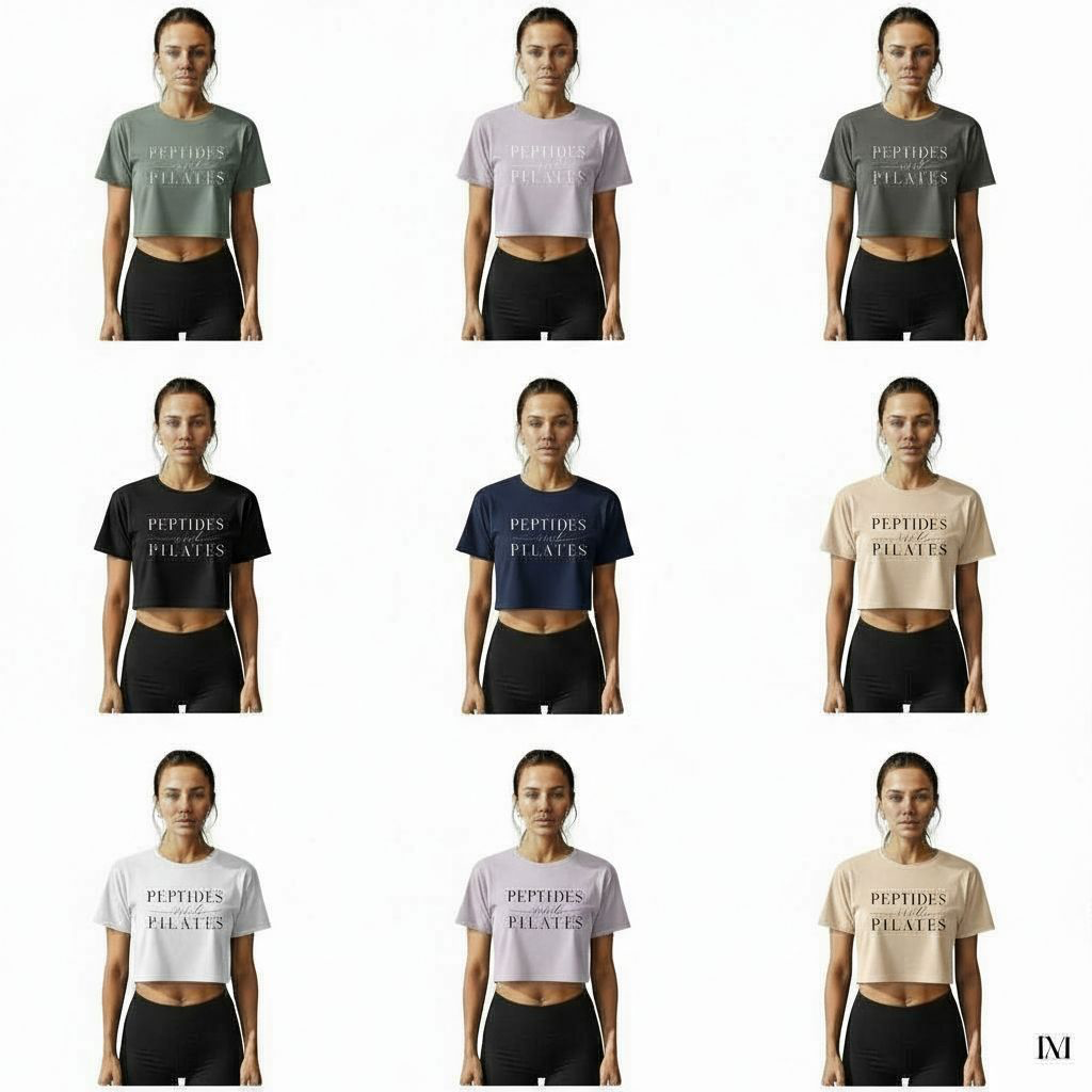 Peptides & Pilates Crop Top Shirt - Women's Cropped Tee, Minimal Fitness & Wellness Graphic Tee, Soft Cotton Gym & Lifestyle Top