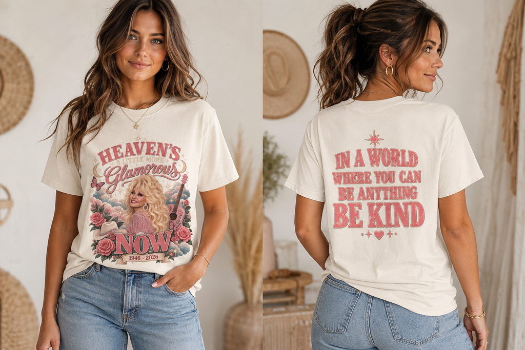 Dolly Tribute Tee – "Heaven’s Glamorous Now" & "Be Kind" Graphic T-Shirt
