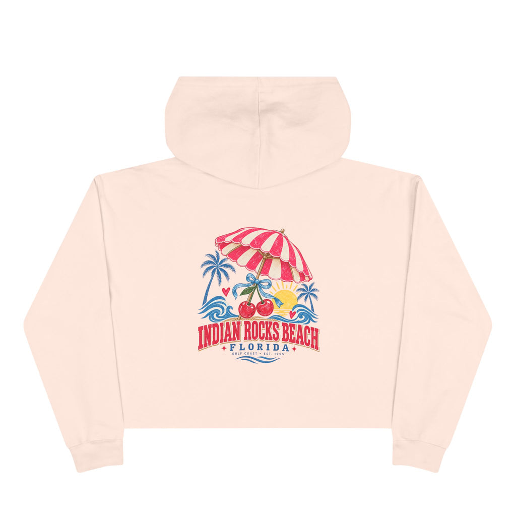 Indian Rocks Beach Florida Cropped Hoodie – Vintage Beach Umbrella & Cherries Design