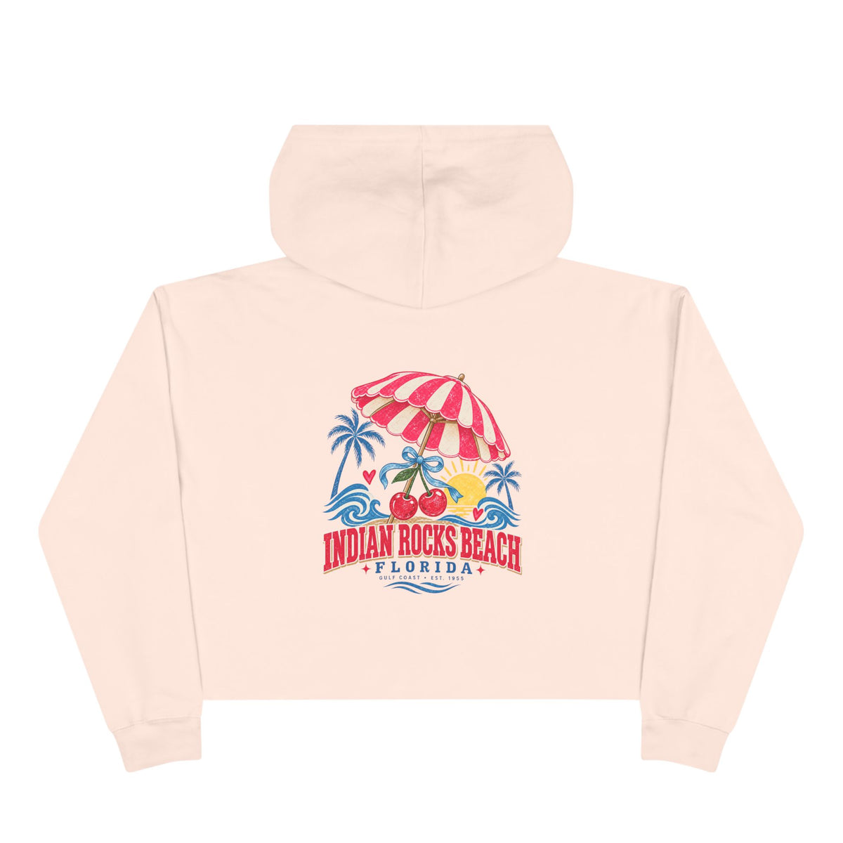 Indian Rocks Beach Florida Cropped Hoodie – Vintage Beach Umbrella & Cherries Design