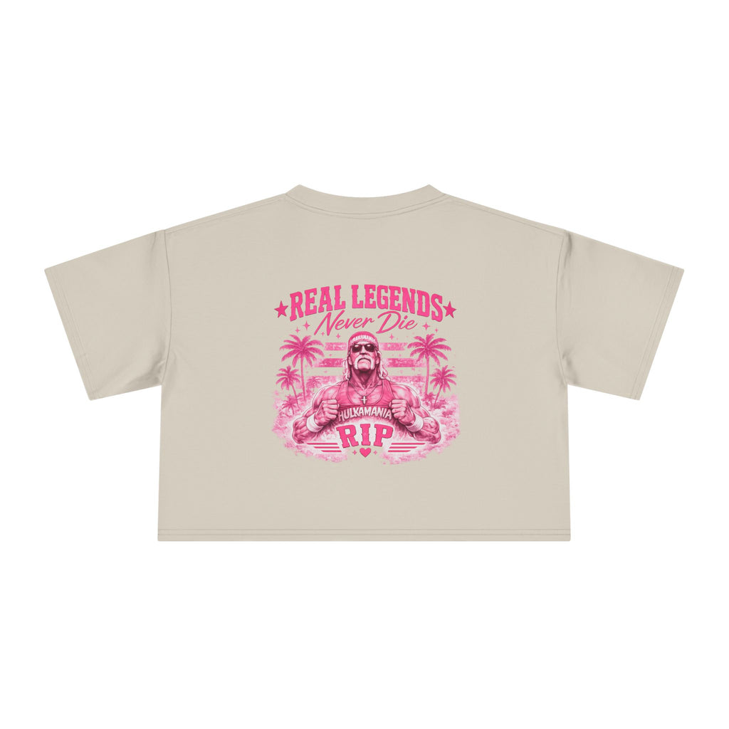 Women’s Crop Tee — Pink “Real Legends Never Die” Memorial Heart Hogan Tee