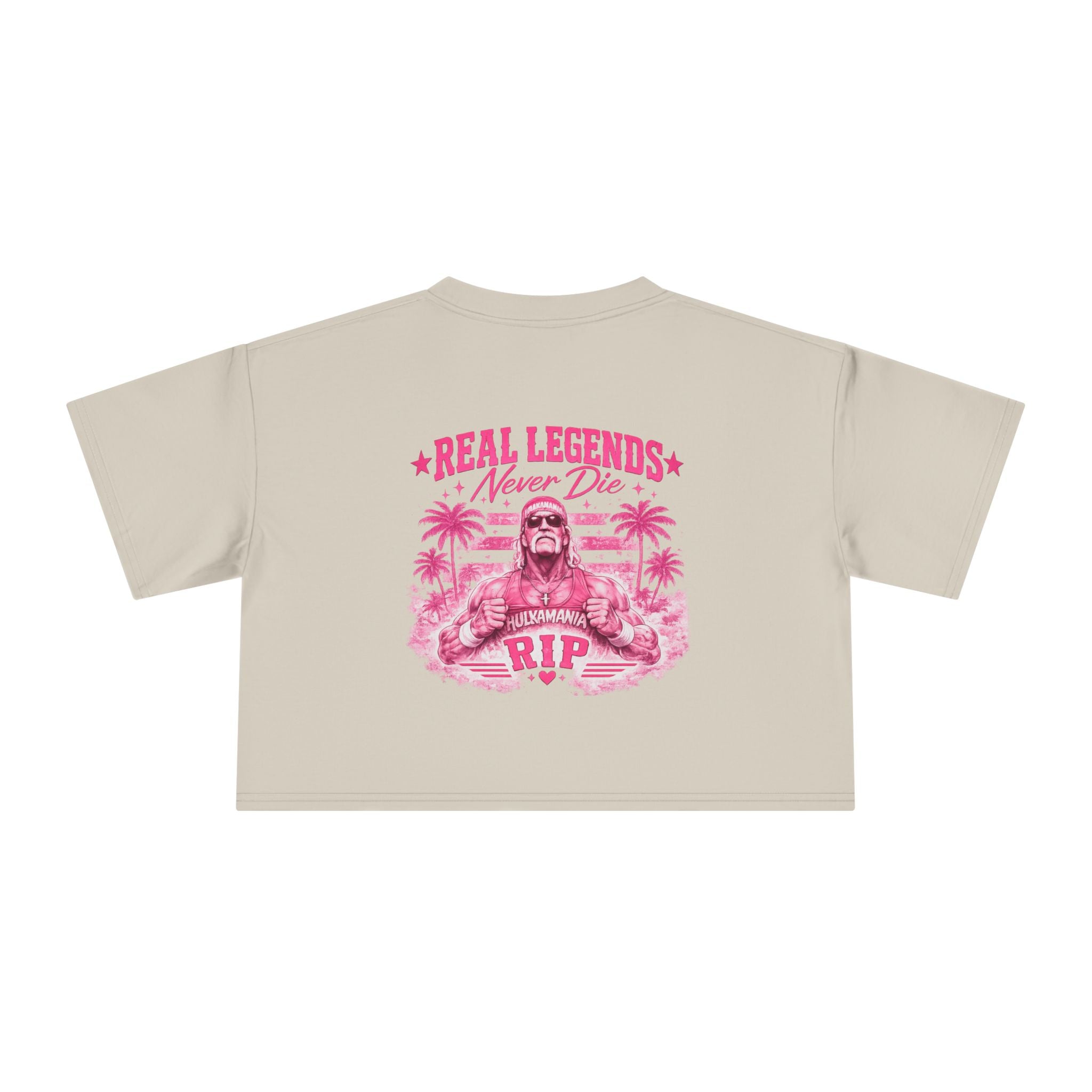 Women’s Crop Tee — Pink “Real Legends Never Die” Memorial Heart Hogan Tee