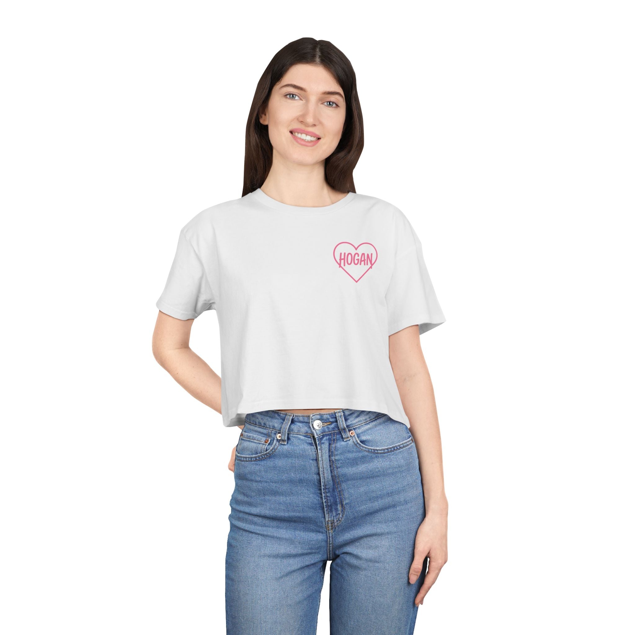 Women’s Crop Tee — Pink “Real Legends Never Die” Memorial Heart Hogan Tee
