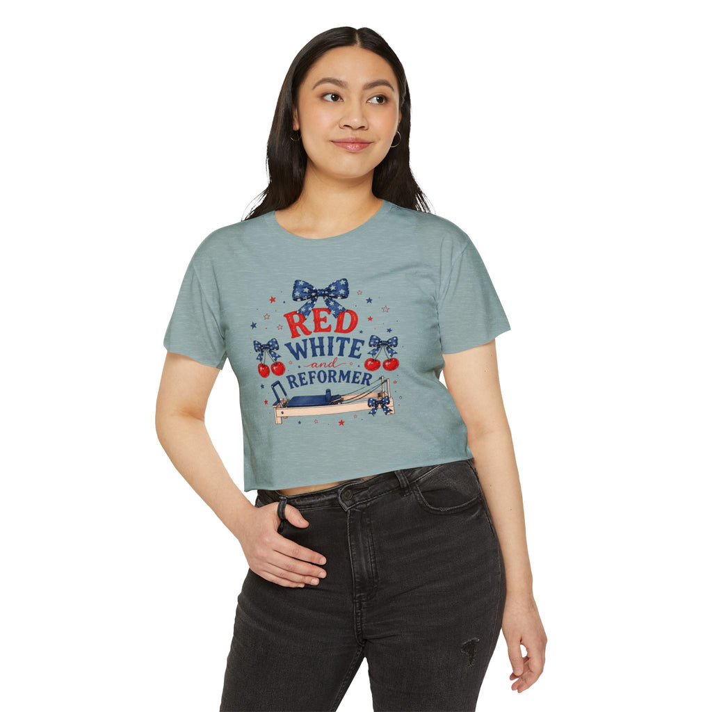 Red White & Reformer Crop Top | 4th of July Pilates Shirt | Patriotic Pilates Tee | Women’s Cropped Workout Shirt