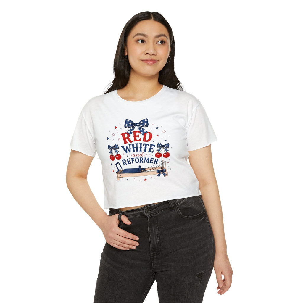 Red White & Reformer Crop Top | 4th of July Pilates Shirt | Patriotic Pilates Tee | Women’s Cropped Workout Shirt