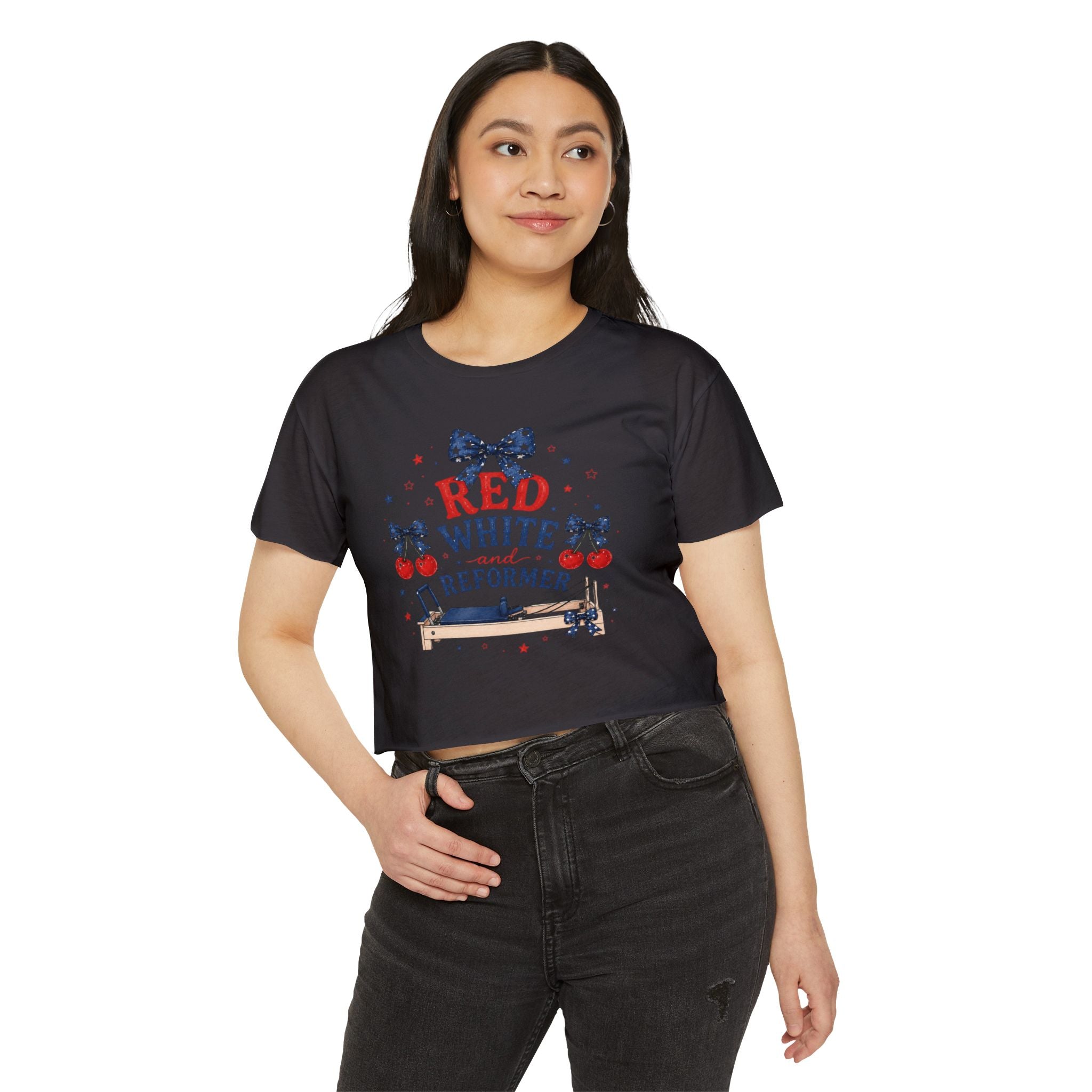 Red White & Reformer Crop Top | 4th of July Pilates Shirt | Patriotic Pilates Tee | Women’s Cropped Workout Shirt