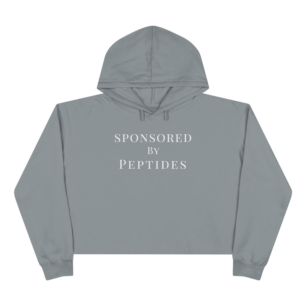 Sponsored by Peptides Cropped Hoodie — White Feminine Fitness Sweatshirt