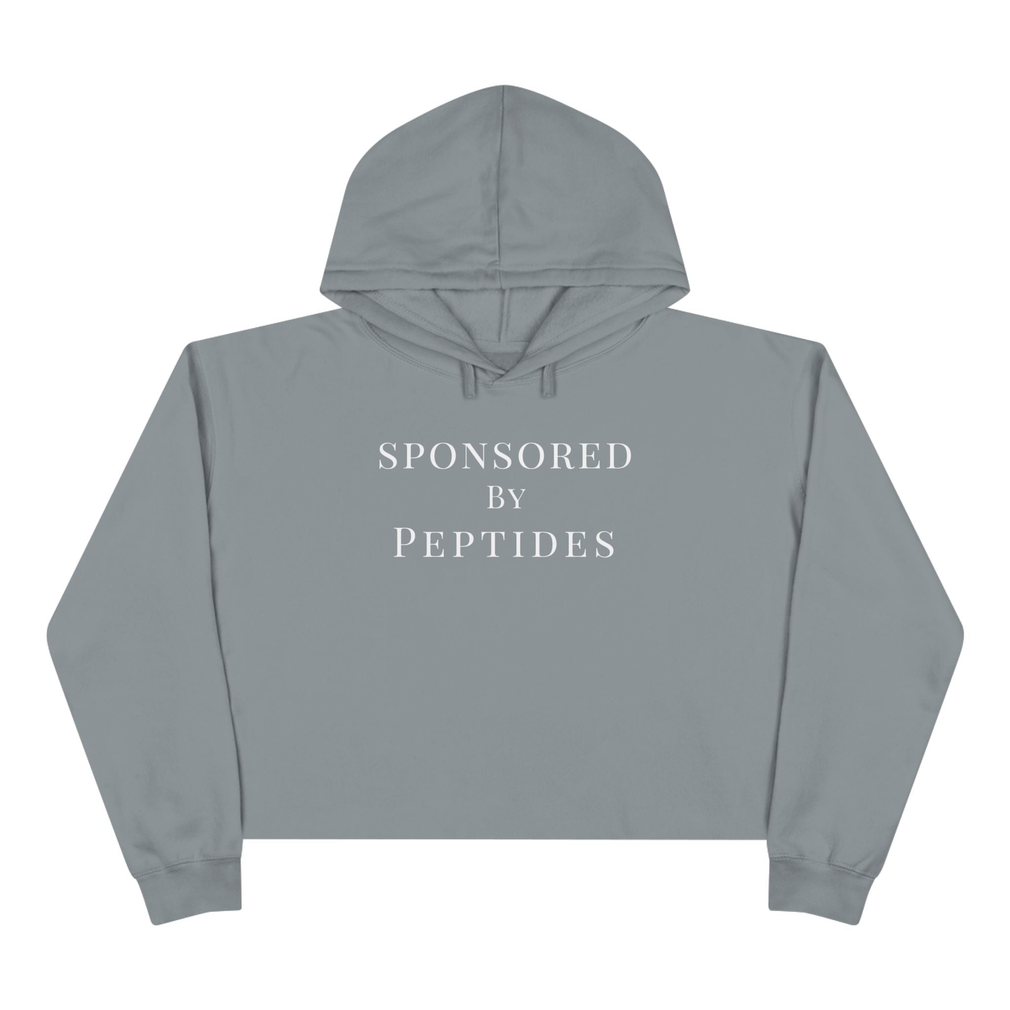 Sponsored by Peptides Cropped Hoodie — White Feminine Fitness Sweatshirt