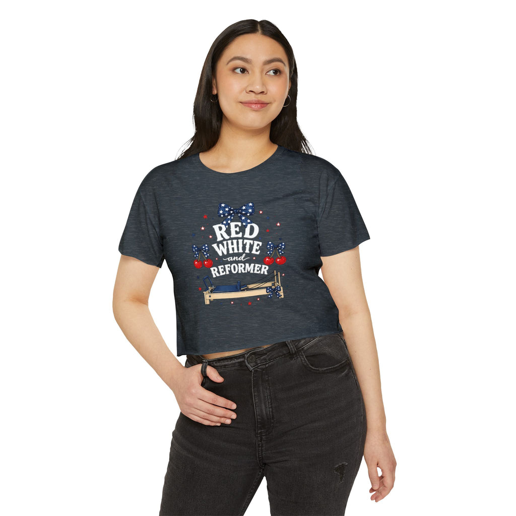 Red White & Reformer Crop Top | 4th of July Pilates Shirt | Patriotic Pilates Tee | Women’s Cropped Workout Shirt