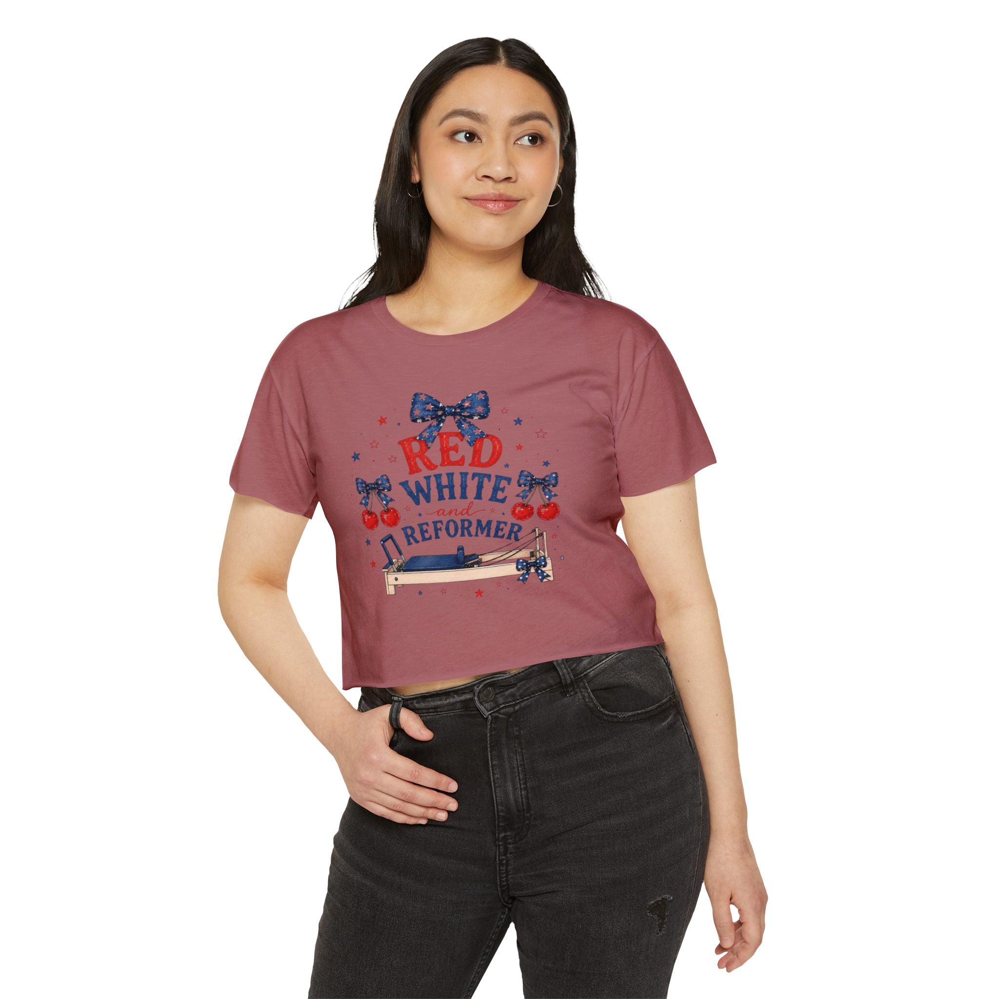 Red White & Reformer Crop Top | 4th of July Pilates Shirt | Patriotic Pilates Tee | Women’s Cropped Workout Shirt