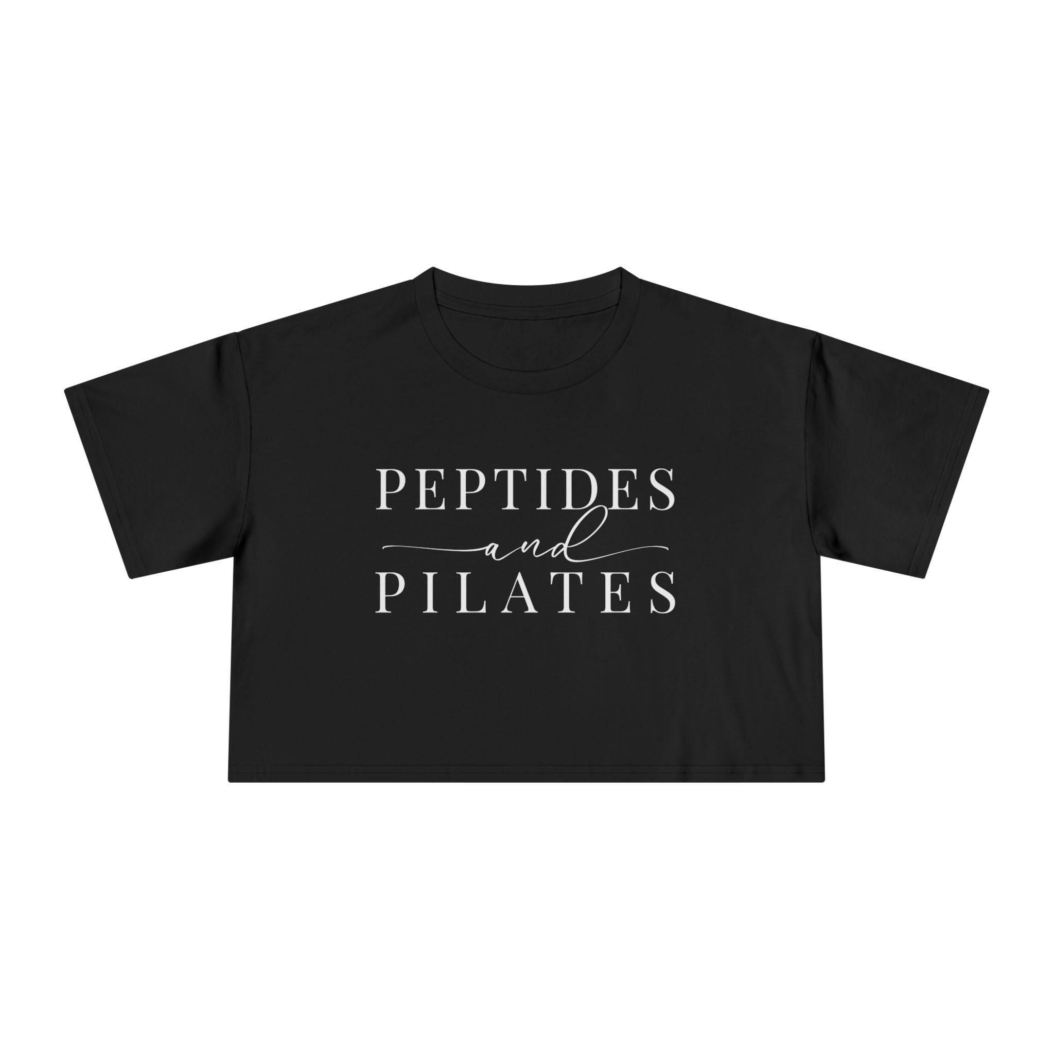 Peptides & Pilates Crop Top Shirt - Women's Cropped Tee, Minimal Fitness & Wellness Graphic Tee, Soft Cotton Gym & Lifestyle Top
