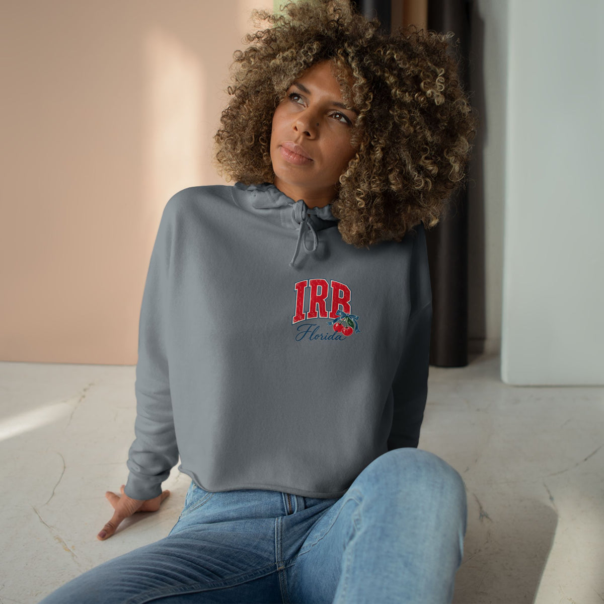 Indian Rocks Beach Florida Cropped Hoodie – Vintage Beach Umbrella & Cherries Design
