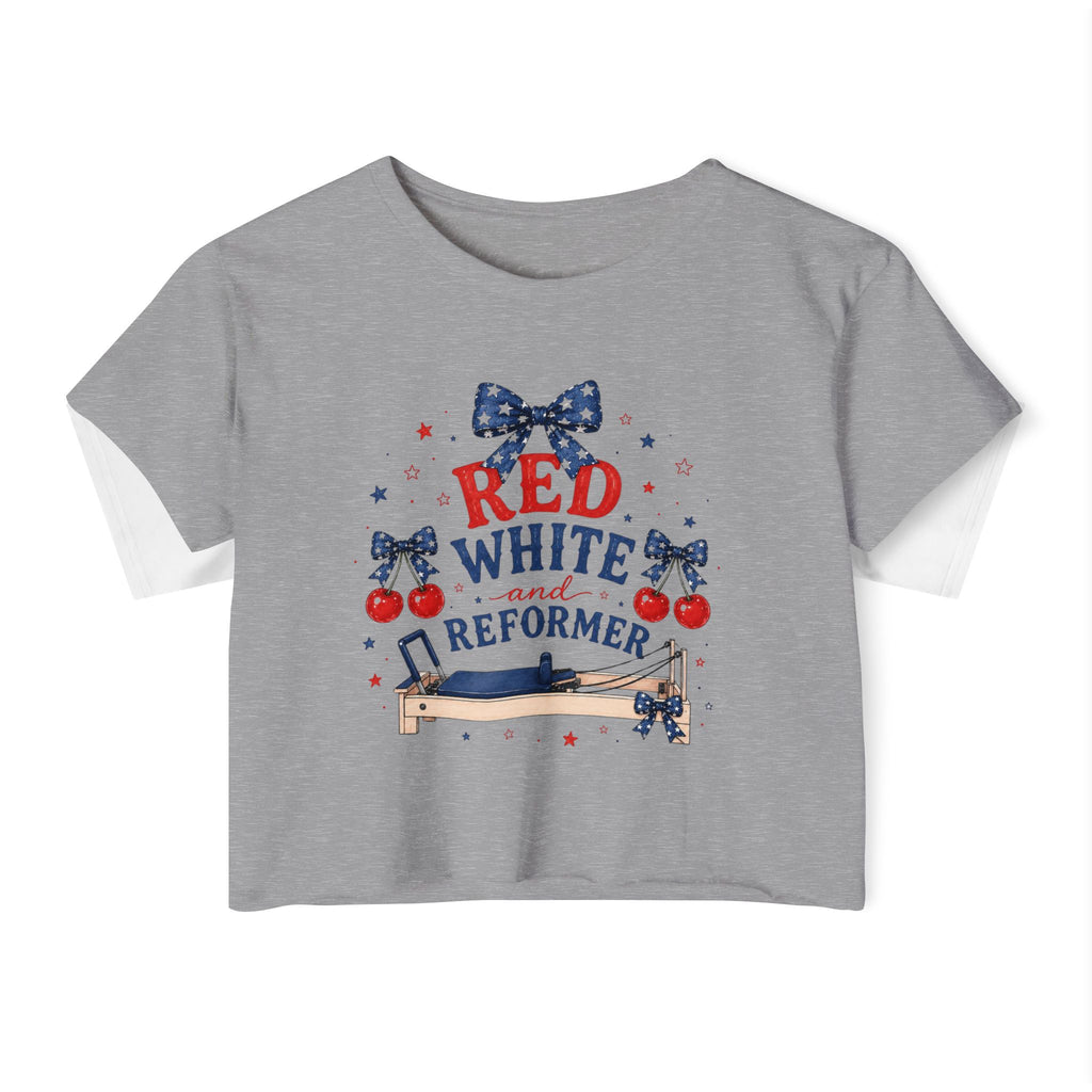 Red White & Reformer Crop Top | 4th of July Pilates Shirt | Patriotic Pilates Tee | Women’s Cropped Workout Shirt