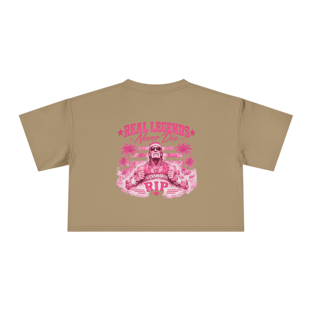 Women’s Crop Tee — Pink “Real Legends Never Die” Memorial Heart Hogan Tee