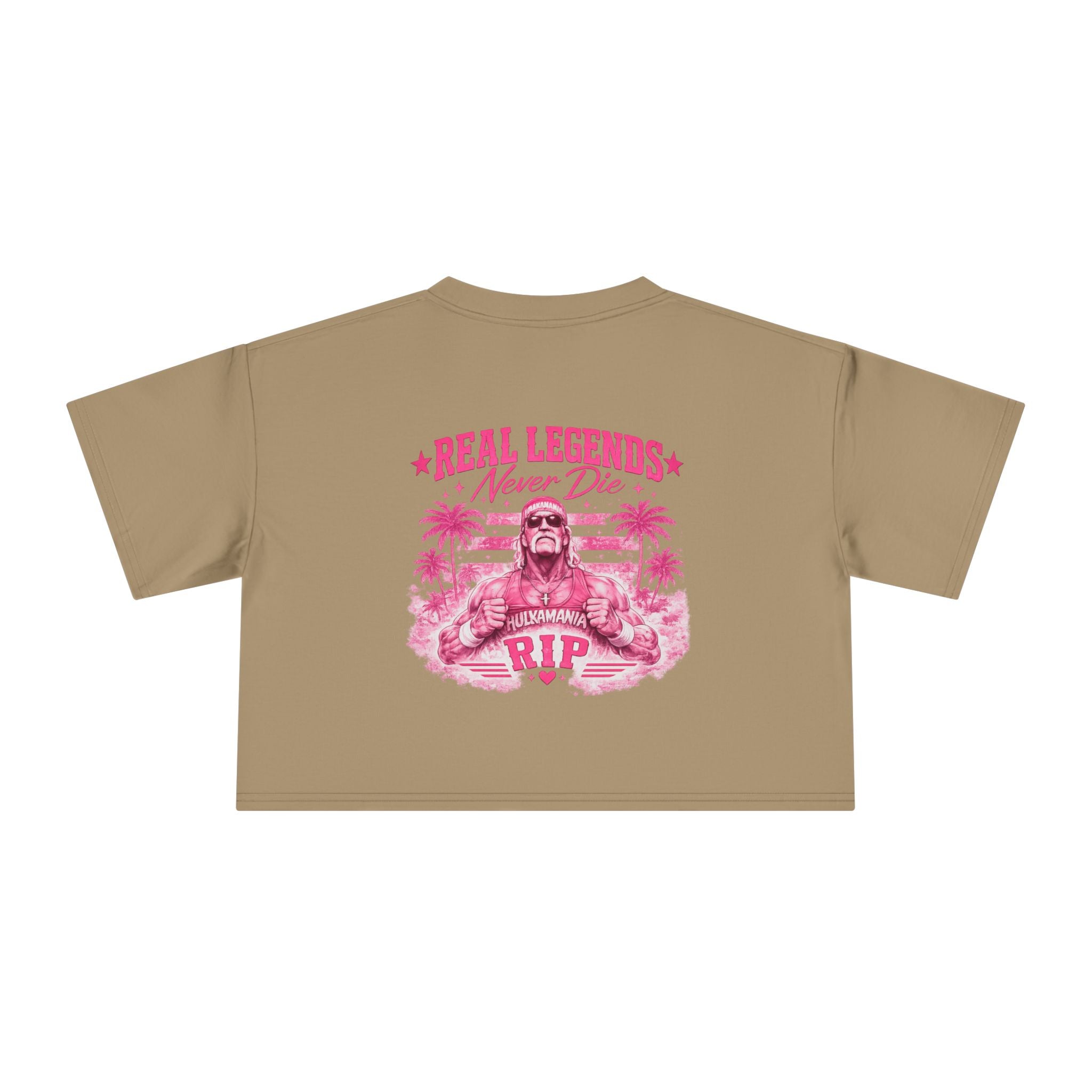 Women’s Crop Tee — Pink “Real Legends Never Die” Memorial Heart Hogan Tee