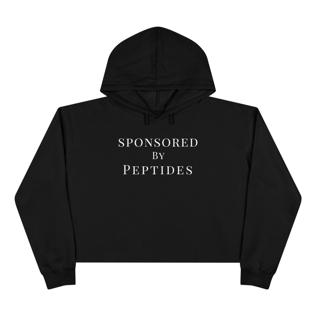 Sponsored by Peptides Cropped Hoodie — White Feminine Fitness Sweatshirt